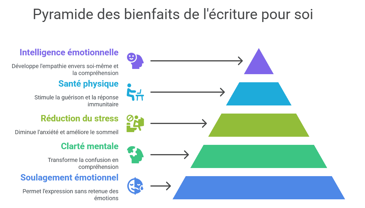 schéma des bienfaits de l'écriture pour soi www.ecriremesmemoires.com